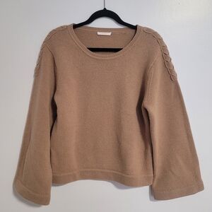 See By Chloe Camel Sweater Braided Shoulder 100% Wool Size M Gingerbread Knit